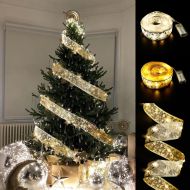Vánočná stuha s LED ozdobami 2M - zlatá